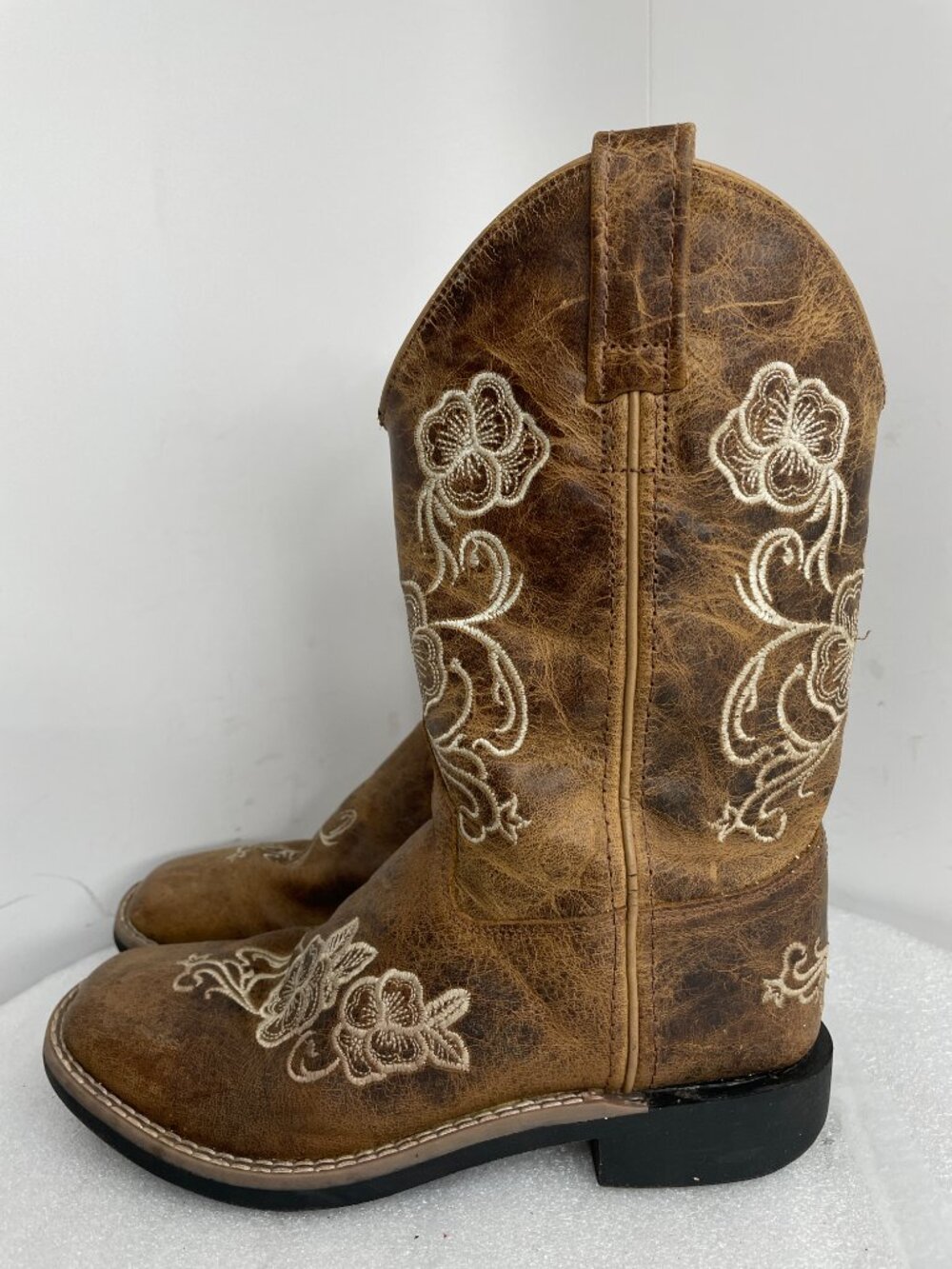 Shyanne Leather Western Floral Embroidered Square Toe Brown Boots Kids Girls 3 D - Picture 7 of 13